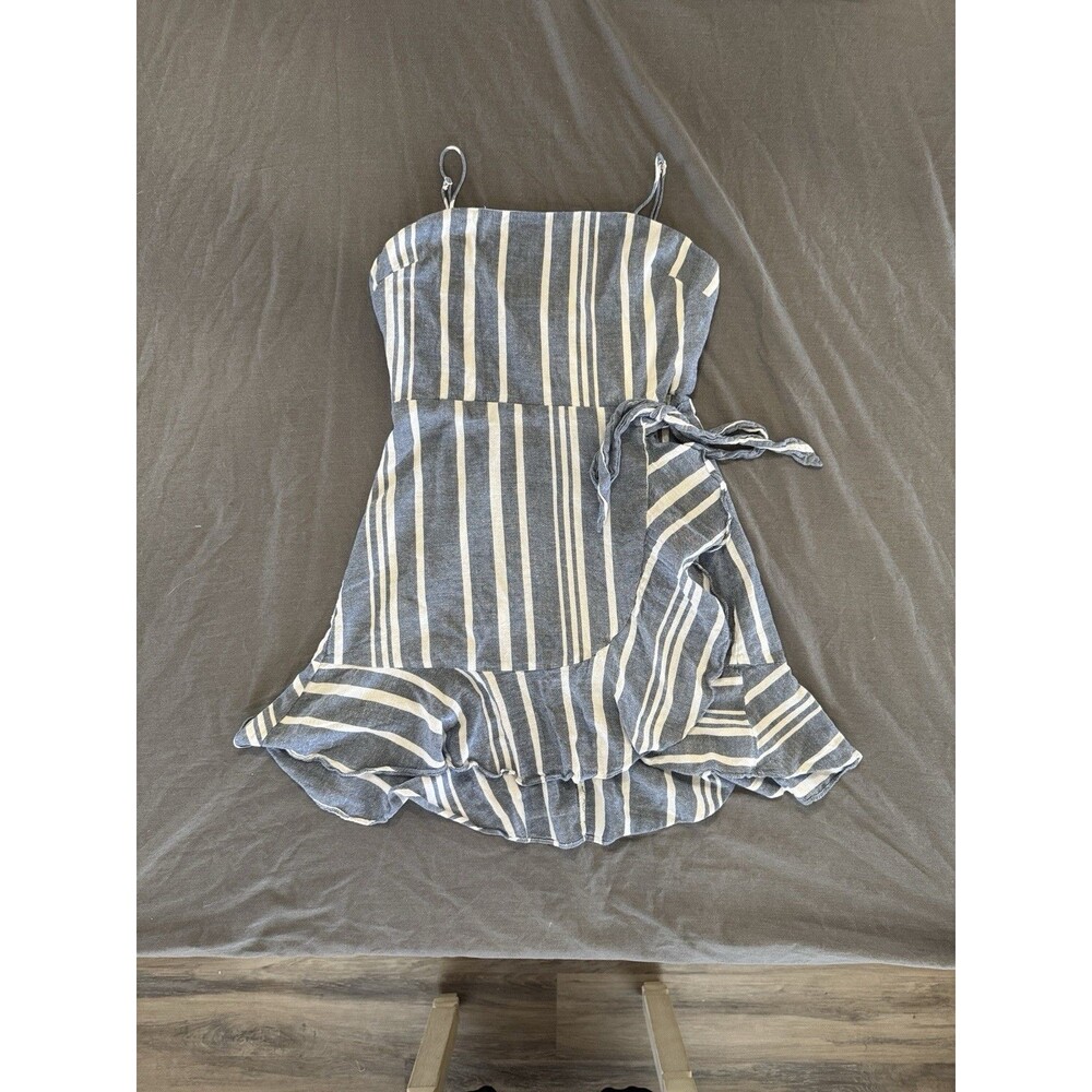 Express Womens Smocked Mini Dress Sleeveless Side Tie Size M Blue White Stripe